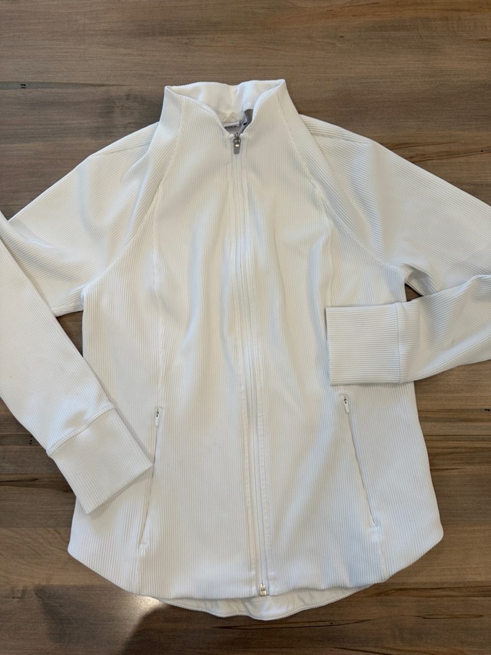 Athleta White Ribbed Full-Zip Utility Jacket